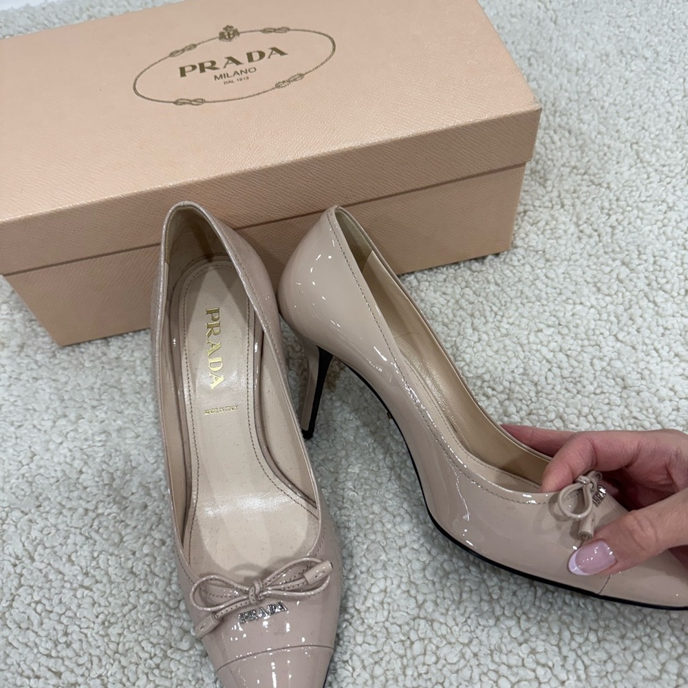 Prada Cream Stiletto Heels with Bow Detail